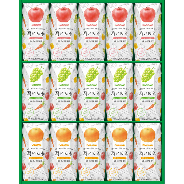 カゴメ 潤い日和 フルーツジュース 詰め合わせ ミックスジュース 野菜ジュース ギフト セット 3種セット 200ml×15本 健康ジュース 1食分の野菜 120g分 しっかり栄養 朝食ジュース 15