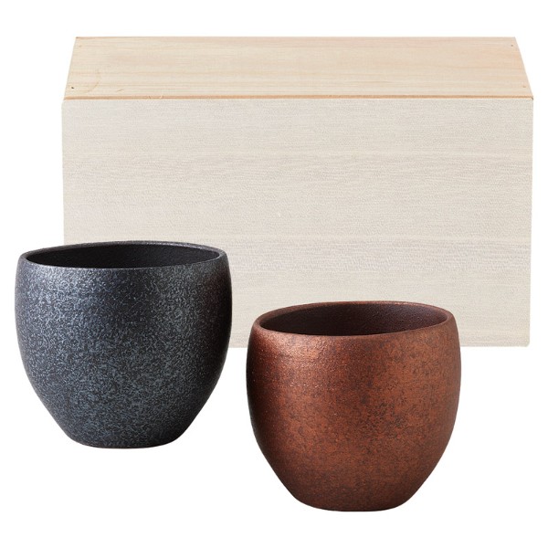 有田焼 銅器彩 ロックカップ ペア (木箱入) 11477 酒器 カップ ぐいのみ タンブラー ジョッキ ビール ハイボール 日本酒 ウイスキー ロック重厚な金属の輝きを陶器にうつしたシックなデザイン