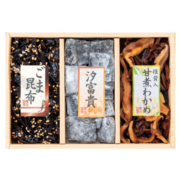 廣川昆布 万味豊秀 3品佃煮詰合せ 佃煮 ごま昆布 汐富貴 椎茸入甘煮わかめ 詰め合せ そうざい おうちごはん 時短 お取り寄せ ギフト こだわり ギフトセット 高級 お返し お祝い 逸品 ご飯のお供