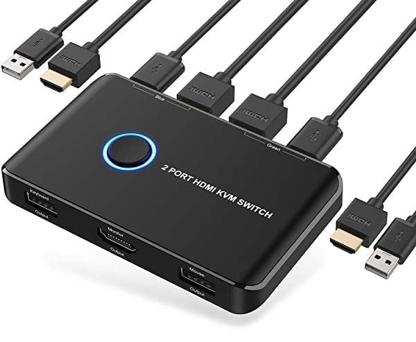 KVM切替器 HDMI KVMスイッチ 2ポートPC切替器 2入力1出力 4K@30Hz HDモニター マウス キーボード プリンター共有できる切替器 電源不要 USBケーブル2本とHDMIケーブル2