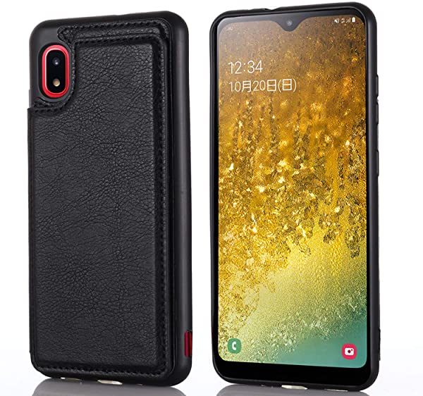 背面カード 手帳型ケース Galaxy A20 A21 docomo SC-02M SC-42A au SCV46 対応 Samsung スマホ バックカバー ケース 手帳型 ( ブラック ) 手作り