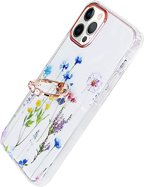 i Phone14 Pro ケース リング付き クリア 花柄 かわいい おしゃれ キャラクター 女性人気 耐衝撃 スマホケース 携帯カバー i Phone14Pro カバー (i Phone14 Pr