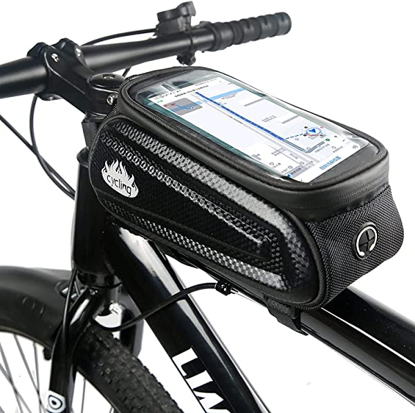 自転車 バッグ サドルバッグ トップチューブバッグ フレームバッグ TPU & EVA 防水 防圧 防塵 遮光 耐磨耗性 大容量 スマホホルダー 6.9イ