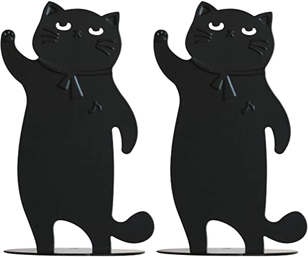 かわいい猫 鉄製 ブックスタンド ブックエンド ブックストッパー 仕切りスタンド 書類入れ 卓上収納 本棚 置物 2枚1組（黒い）●製品名前：ブックエンド ●素材：防錆のブリキ板 ●サイズ：一枚118
