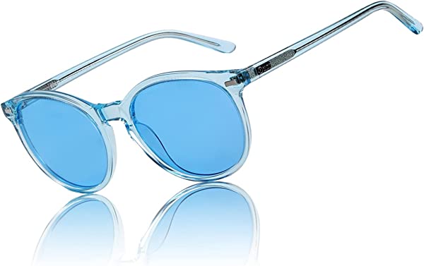 サングラス レディース uvカット 丸サングラス uv400 偏光 レンズ ファッションなデザイン sunglasses women 紫外線カット (トランスペアレントブルー)