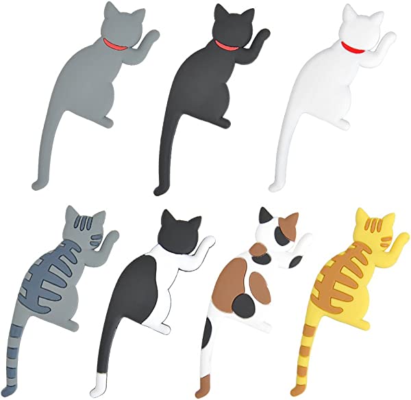 ネコしっぽ マグネットフック 7匹セット 猫柄 3D立体デザイン 飾りマグネット インテリア・冷蔵庫装飾・玄関ドア用 かわいいマグネットス