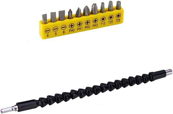 フレキシブルシャフト ドライバー ドリル ビット 10pcs セット 6.35mm 接続 六角 電動 長さ290MM 強化版 (フレキシブルシャフト一本+10pcsビット)シャフトフレキシブルとは、回