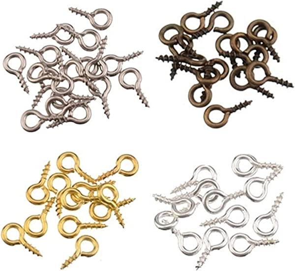 ヒートン ネジ フック 金具 パーツ ハンドメイド DIY 用 手芸用品 8mm 10mm 12mm 12マスケース入り 3サイズ×4色/セット 合計360個【ご注意】取り付けは自己責任でお取り付けく