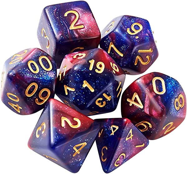7個 多面体のダイス サイコロ 16mm D20 D12 D10 D8 D6 D4 Dungeons and Dragons 、DND、 TRPG、 MTGなどテーブルゲーム用 (レッド ブルー 星空