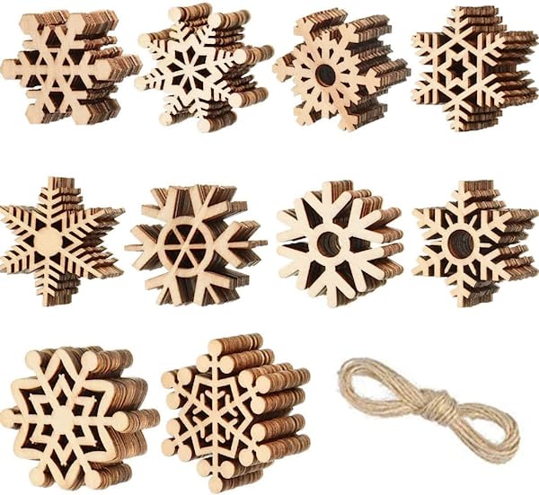 50枚セット スノーフレーク クリスマスの飾り 木製タグ クリスマス 飾り オーナメント 雪の結晶型 ぶら下げ 小物 クリスマス 手作り木製 オーナメント 縄付き クリスマスツリー オーナメント クリ