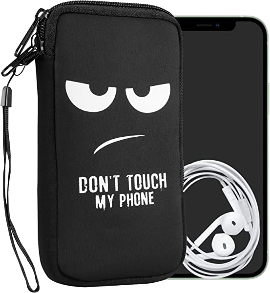 スマホ 保護ケース XL 6.7/6.8' ネオプレン クッション カバー 携帯電話 内寸法 Don't touch my phoneデザイン 白色/黒色 17.2 x 8.4 c