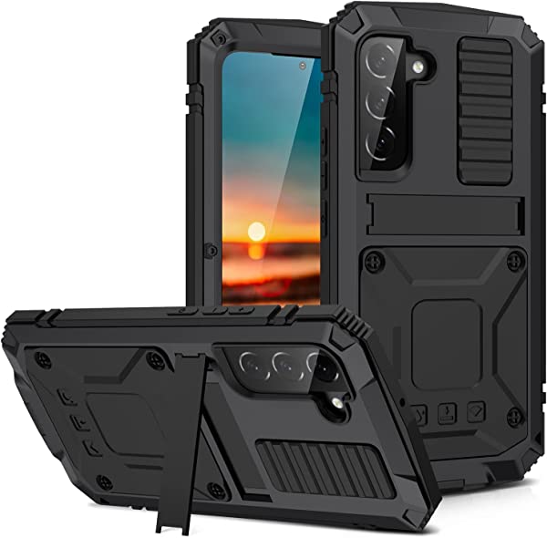 Galaxy S22 Plus ケース 耐衝撃 防水 防塵 三防 Galaxy S22 6.6インチアルミケース スタンド機能 アルミバンパー ケース 強化ガラス内蔵 最強級金属合金 360 強力保護