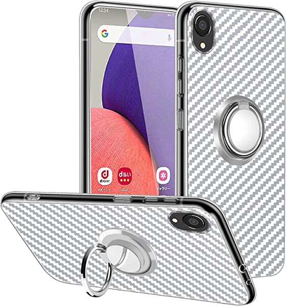 Galaxy A22 5G ケース リング付き TPU ソフト 背面 炭素繊維 ストライプのデザイン Galaxy A22 5G SC-56 耐衝撃 ケース カバー キャンプ アウトドア 野外 仕様 