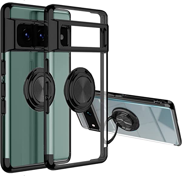 Google Pixel 7 ケース [360°キックスタンド] クリスタルクリアー [シリコンソフトTPU] 落下 衝撃 吸収 カバー・ Google Pixel7 (Pixel 7, ブラック)
