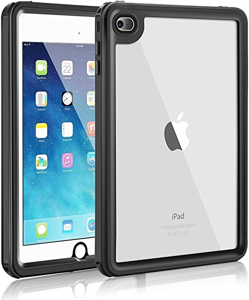 i Pad mini4 ケース IP68防水 防塵 超薄 耐衝撃 カバー 衝撃吸収 全面保護 軽量 透明ケース 防水ケース ミニ4専用 (ブラック)保護等級IP68（IPX8の防水性能とIP6Xの防塵
