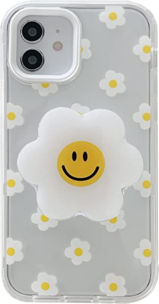 i Phone 7 Plus 8 Plus 花柄 ケース オシャレ 可愛い 綺麗 白い デイジー 花 絵柄 花 デザイン スタンド 付き 超薄 透明 クリア 一体型 ソフト シリコーン ケース カバー