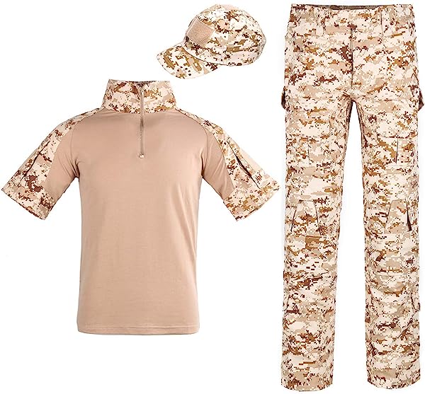 サバゲー 迷彩服 Tシャツ＋コンバットパンツ＋タクティカルキャップ 3点セット 戦闘服 上下セット メンズ アウトドア 半袖 ズボン 帽子 サバイバルゲーム BDU ミリタリー マルチカム スポーツ服