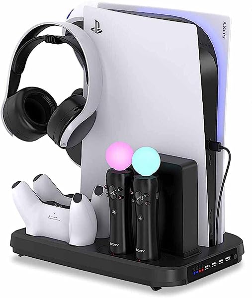 PSVR PS5 縦置きスタンド PS5 多機能 充電 スタンド コントローラー充電器 PS Moveコントローラ*2 充電＋PS5コントローラー*2充電 4台同時に充電可能 充電ステーション PS5