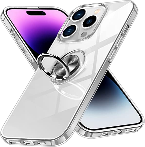 i Phone14 Pro ケース リング付き スマホケース アイフォン14プロ クリアケース 透明 TPU ストラップホール付き 耐衝撃 スタンド機能 車載ホルダー対応 一体型 アイホン14Pro 