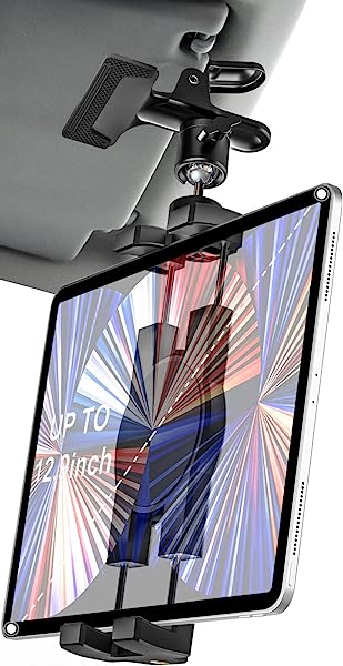車載ホルダー サンバイザー車タブレットホルダー[1/4ネジ+超強力メタルクリップ]クリップ式タブレットスタンド携帯マウント 車 クリップ 雲台 スマホクリップ付き クリップ 強力 Go Proアクショ