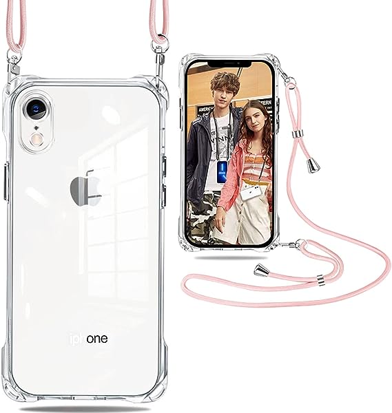 i Phone XR ケース ショルダー クリア 耐衝撃 透明 スマホ カバー 調節可能な ショルダー クロスボディネックレス TPU アイフォンxr 携帯 縦/横 2WAY 薄型 軽量 肩がけ 首掛