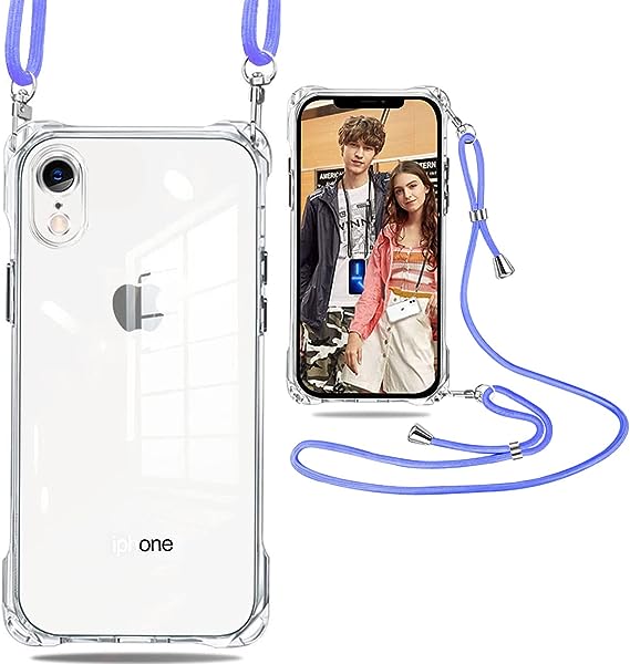 i Phone XR ケース ショルダー クリア 耐衝撃 透明 スマホ カバー 調節可能な ショルダー クロスボディネックレス TPU アイフォンxr 携帯 縦/横 2WAY 薄型 軽量 肩がけ 首掛