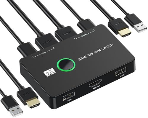 HDMI 切替器 2入力1出力 4K@60Hz サポート 2台のコンピューター用のUSB スイッチ HDMIスイッチ キーボードマウスプリンターと1台のHDモニターを共有 USBケーブル2本とHDMI