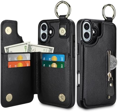 i Phone 16 Plus ケース カード 収納 背面 カード入れ 手帳型 耐衝撃 PUレザー カバー 落下防止 指紋防止 滑り止め 擦り傷防止 画面レンズ保護 スマホケース 財布型 対応 6.7