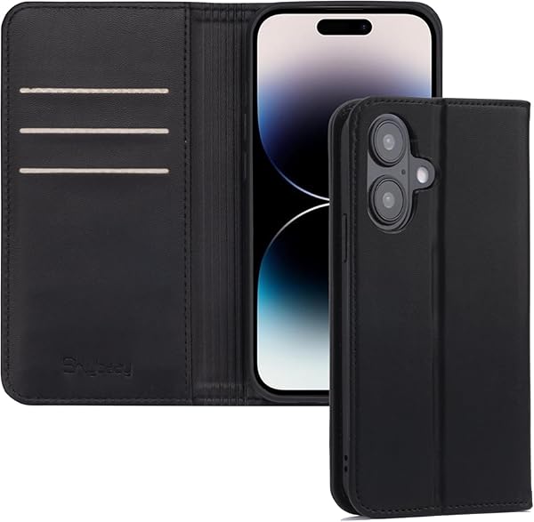i Phone 16 ケース 手帳型 カバー スマホケース 内蔵マグネット カードポケット スタンド機能 RFIDスキミング防止 携帯カバー i Phone 16用ケース 6.1インチ対応 ブラック商