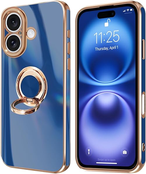 i Phone 16 ケース リング付き アイフォン16 リング カバー 全面保護 スマホケース TPU 耐衝撃 スタンド機能 車載スタンド対応 ストラップホール付き 擦り傷防止 メッキ加工 6.1イ
