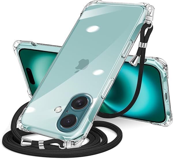 i Phone 16 ケース クリア ショルダー 肩掛け 斜めかけ 縄掛けケース 透明 TPU 薄型 軽量 紐付き 斜めがけ ストラップ ショルダー 縦/横 2WAY 長さ調整可能 取り外し可能 落下