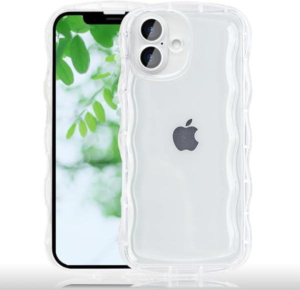 i Phone 16 ケース クリア 透明 可愛い おしゃれ 耐衝撃 ソフト tpu ウェーブ 波状エッジ ストラップ穴 軽量 薄型 対応 携帯カバー 透明【精密性】スマホ本体にぴったりフィットするよ