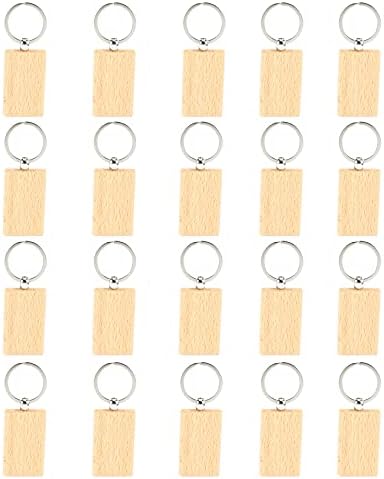 木製 キーホルダー 無地 キーリング ハンドメイド ハンドクラフト 材料 資材 キーチェーン DIY クラフト 20個入り 長方形 タグ 名札 ラベル ホテル 業務用 ギフト ナチュラル【Featur