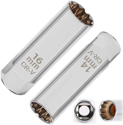 14mm & 16mm スパークプラグレンチ スパークプラグソケット 差込角3/8インチ 9.5mm 12コーナー プラグレンチ 磁気 ジョイント ユニバーサルソケット (14mm +16mm