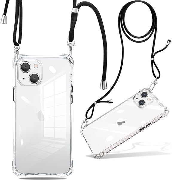 i Phone 14 ケース クリア ショルダー 耐衝撃 ストラップ スマホケース カバー 透明 薄型 軽量 TPU シリコン 斜めがけ 肩掛け 調節可能ワイヤレス充電対応クリアカバー 傷防止 全面保