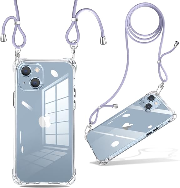 i Phone 14 ケース クリア ショルダー 耐衝撃 ストラップ スマホケース カバー 透明 薄型 軽量 TPU シリコン 斜めがけ 肩掛け 調節可能ワイヤレス充電対応クリアカバー 傷防止 全面保