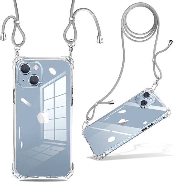i Phone 14 ケース クリア ショルダー 耐衝撃 ストラップ スマホケース カバー 透明 薄型 軽量 TPU シリコン 斜めがけ 肩掛け 調節可能ワイヤレス充電対応クリアカバー 傷防止 全面保