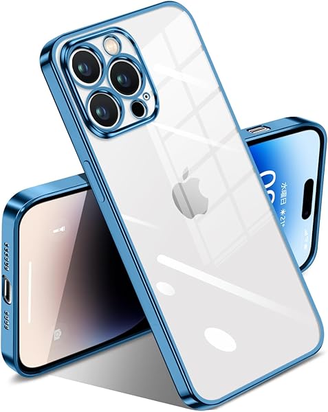 i Phone 14 Pro ケース クリア 耐衝撃 透明 アイフォン14 Pro カバー メッキ加工 変色防止 落下防止 ファッション 薄型 軽量 TPU ソフト ワイヤレス充電 人気 保護カバー 