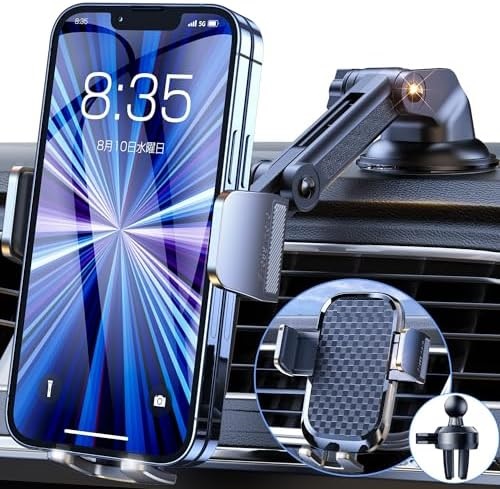 スマホホルダー 車 車載ホルダー クリップ 3段クリップ式 + 3軸機械式 伸縮アーム 車 スマホスタンド カー用品 携帯ホルダー 車 エアコン吹き出し口 超強力 吸盤 2in1 片手操作 安定性 車