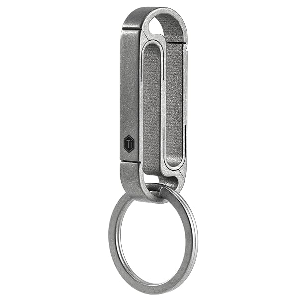 ダブル サイド カラビナ キー ホルダー クリップ EDC チタン スナップ オン メンズ キー ホルダー ベルト用 M サイズ サンドブラステッド (シルバー)【巧妙な設計 & 両側利用】キ