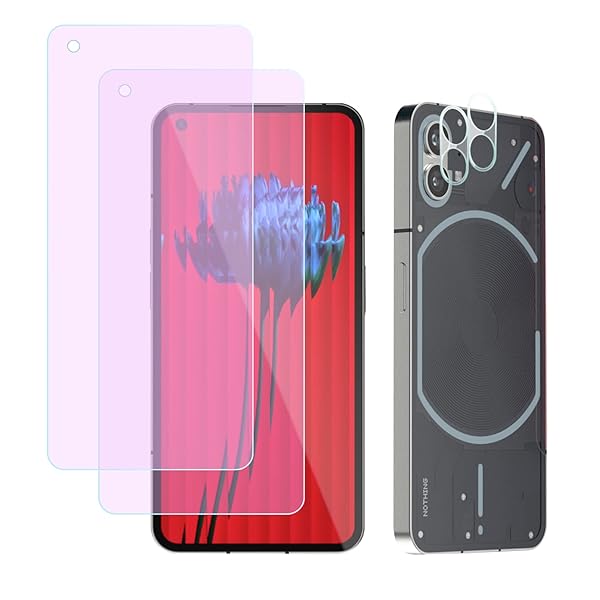 [4枚入り] Nothing Phone 1 ブルーライトカット ガラスフィルム (2枚) + レンズ保護フィルム (2枚) 目の疲労軽減 強化ガラス 9H硬度 3D全面保護 飛散防止 液晶保護フィル