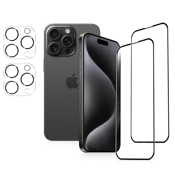 i Phone 15 Pro Max ガラスフィルム カメラフィルム 保護フィルム 硬度9H 高透過率 [2+2枚セット] キズ防止 飛散防止 自□吸着 アイフォン15 プロ Max 対応フィルム 気