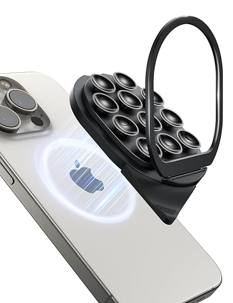 スマホスタンド Mag Safe対応 吸盤式 マグネット スマホ スタンド 強力 吸着 金属リング 2個付き 冷蔵庫 / タイル / 鏡 / 車内 / 卓上で簡単装着 取り外し！ i Phone＆An