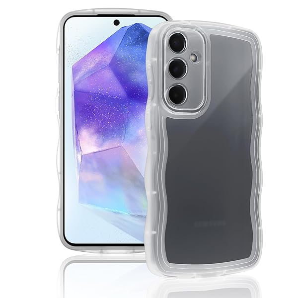 Galaxy A55 5G ケース ギャラクシー TPU 全面保護ケース クリア 透明 可愛い うねうね 波状 フレーム おしゃれ デザインスマホケース ウェーブケース レンズ保護 おしゃれ 落下防止
