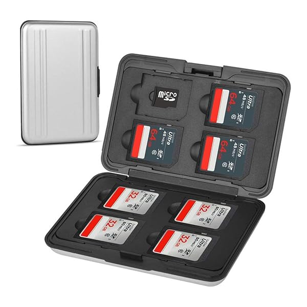 SDカード 収納 16枚 (SD*8枚＋micro SD*8枚) アルミ メモリー カードケース 両面 収納 タイプ SDカード収納ケース 防水 防塵 耐衝撃 ストラップ付き【安心感】金具もSDカード