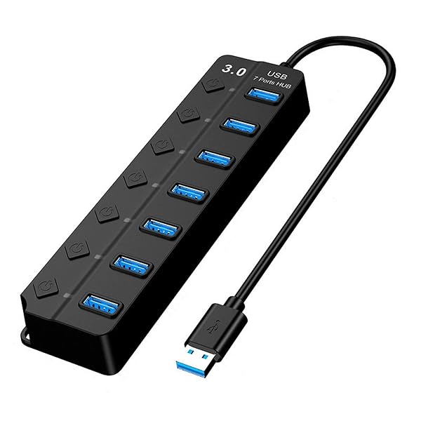 USB3.0 ハブ 7ポート (USB3.0*1+USB2.0*6) 120cmケーブル USB拡張 5Gbps高速速転送 帯独立スイッチ Windows / Linux / Mac OS / And